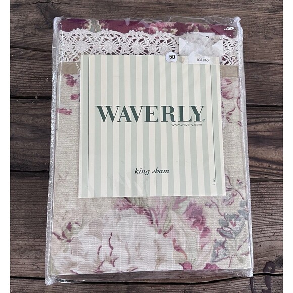 Waverly Other - NEW Waverly Ballad Bouquet Roses Crimson Floral King Pillow Sham Lace Trim  RARE